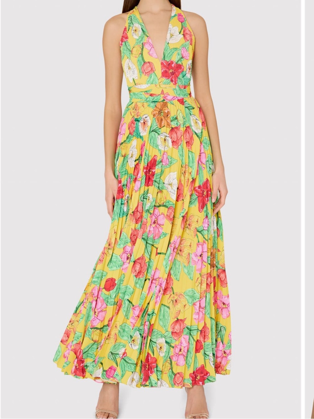 Milly Yellow Floral Oria pleated Maxi Dress